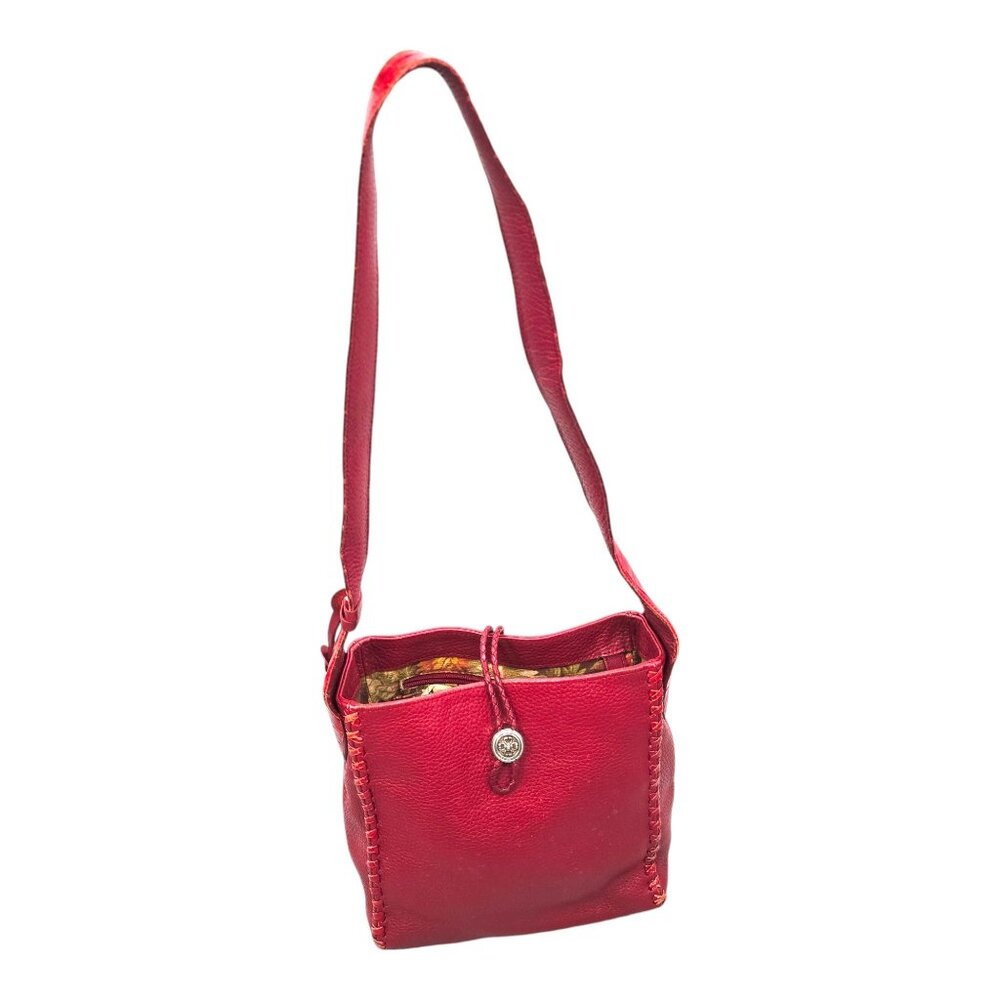Brighton‎ Dark Red Pebbled Leather Shoulder Handbag Whipstitch Trim Croc Strap